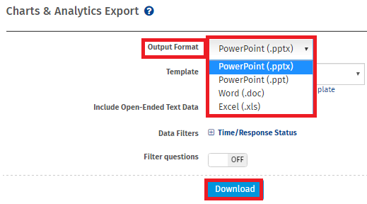 exporting the report to word excel or powerpoint surveyanalytics