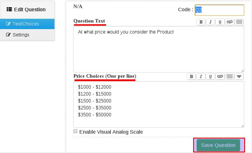 Van Westendorp Price Sensitivity Question Type SurveyAnalytics Online